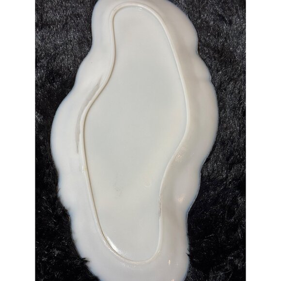 Antique Embossed Scalloped Edge Floral White Ceramic Platter Trinket Dish - Picture 7 of 9